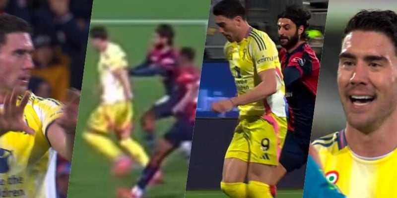 Luperto su Vlahovic, rigore solare negato alla Juve a Cagliari 1 Luperto su Vlahovic, rigore solare negato alla Juve a Cagliari