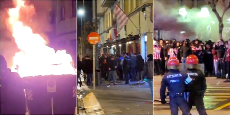 Caos fuori dal San Mamés, la polizia carica gli ultras dell'Athletic: tifosi della Roma bloccati dentro lo stadio 1 Caos fuori dal San Mamés, la polizia carica gli ultras dell'Athletic: tifosi della Roma bloccati dentro lo stadio