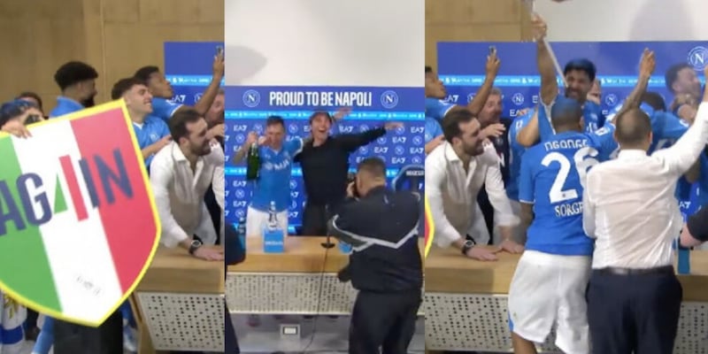 Delirio Napoli, i giocatori interrompono Conte in conferenza: scatta la festa 1 Delirio Napoli, i giocatori interrompono Conte in conferenza: scatta la festa