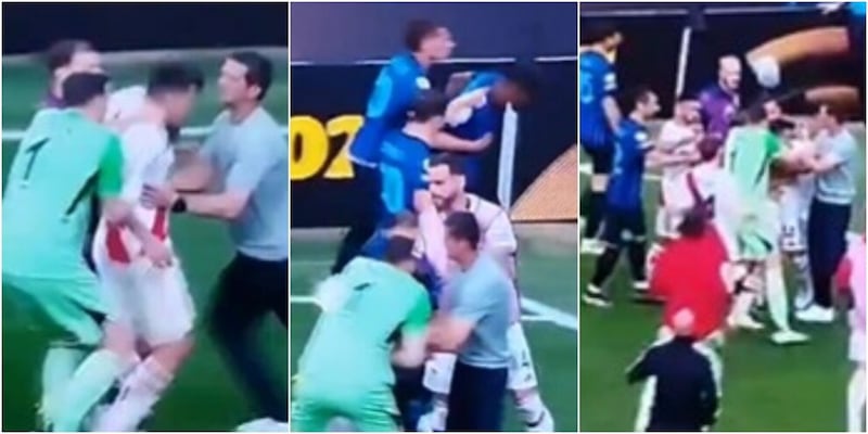 Follia nel finale di Inter-River: Acuna furioso rincorre Dumfries, i compagni lo proteggono 1 Follia nel finale di Inter-River: Acuna furioso rincorre Dumfries, i compagni lo proteggono