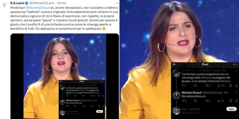 Lazio, la dura replica a Michela Giraud: "Non riusciamo a ridere alle tue battute" 3 Lazio, la dura replica a Michela Giraud: "Non riusciamo a ridere alle tue battute"