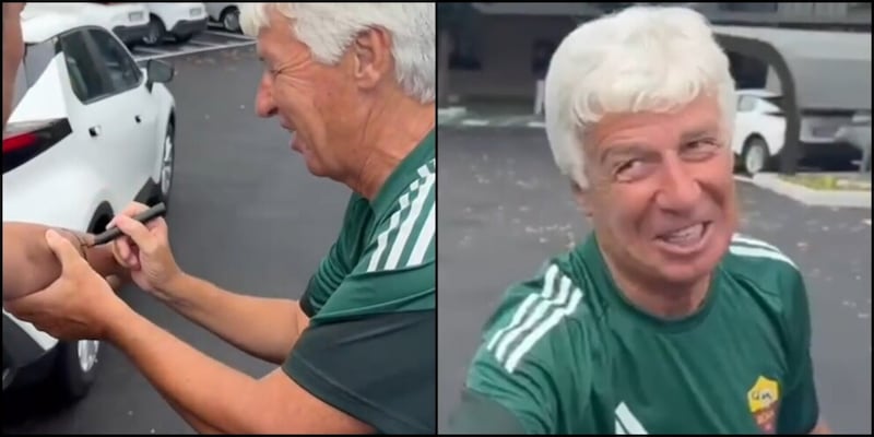 Gasperini e la curiosa richiesta del tifoso della Roma a Trigoria: "Mister, firmami il braccio" VIDEO 1 Gasperini e la curiosa richiesta del tifoso della Roma a Trigoria: "Mister, firmami il braccio" VIDEO