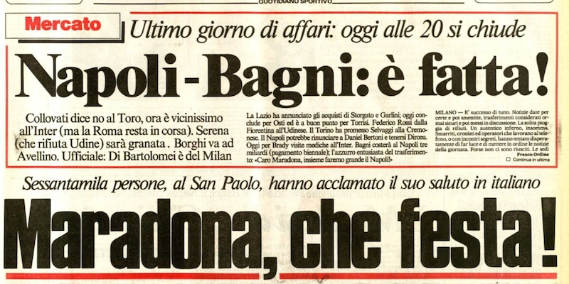 Il Corriere dello Sport in Campania con una prima pagina formato maxi da collezione per ricordare l’arrivo di Maradona 1 Il Corriere dello Sport in Campania con una prima pagina formato maxi da collezione per ricordare l’arrivo di Maradona