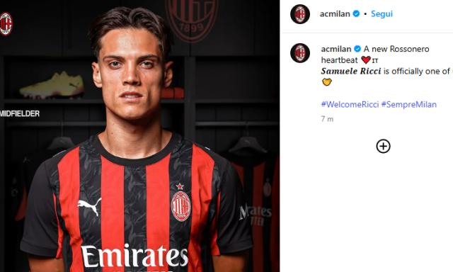 Ricci è un nuovo giocatore del Milan, ora è ufficiale: "Sono contentissimo" 1 Ricci è un nuovo giocatore del Milan, ora è ufficiale: "Sono contentissimo"