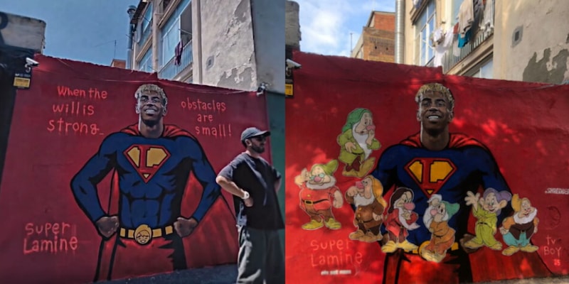 Barcellona, vandalizzato il murale dedicato a Yamal: appaiono i sette nani 1 Barcellona, vandalizzato il murale dedicato a Yamal: appaiono i sette nani
