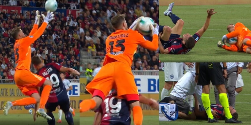 Infortunio per Belotti, duro scontro con Martinez in Cagliari-Inter: Pisacane costretto a sostituirlo&nbsp;