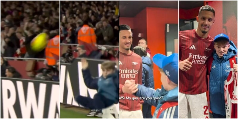 Saliba calcia il pallone in Curva, che spavento per il raccattapalle dell'Arsenal! Le scuse con un bellissimo gesto