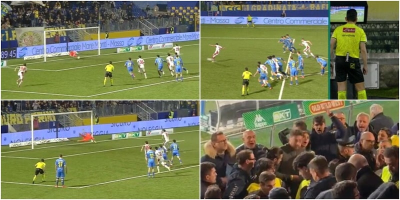 Bufera Rocchi a Carrara: contestato in tribuna dopo un rigore fatto ripetere al 94' al Catanzaro