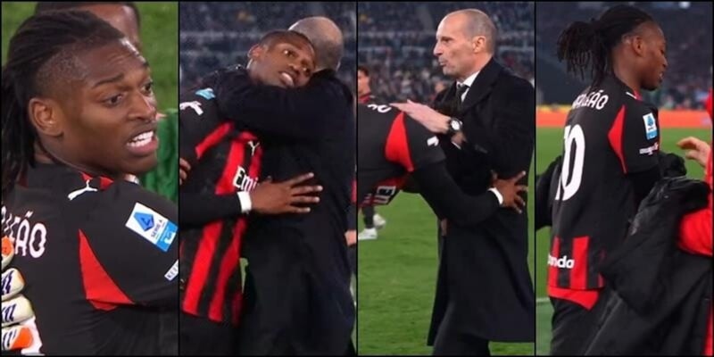 Leao furioso, rifiuta l'abbraccio con Allegri: "Era un po' nervoso...Scudetto? Serve realismo" 1 Leao furioso, rifiuta l'abbraccio con Allegri: "Era un po' nervoso...Scudetto? Serve realismo"