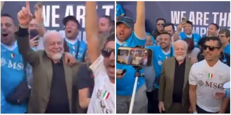 De Laurentiis incontenibile a Los Angeles: salta con i tifosi durante lo sfottò alla Juve 2 De Laurentiis incontenibile a Los Angeles: salta con i tifosi durante lo sfottò alla Juve