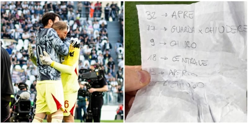 Pinsoglio corre da Di Gregorio con il bigliettino dei rigoristi del Genoa: come quello di Donnarumma, ma stavolta ha funzionato 2 Pinsoglio corre da Di Gregorio con il bigliettino dei rigoristi del Genoa: come quello di Donnarumma, ma stavolta ha funzionato