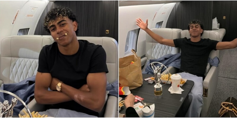 &ldquo;Vi sembra professionale?&rdquo;, bufera su Yamal per una foto prima dell&rsquo;infortunio: in jet con cibo spazzatura