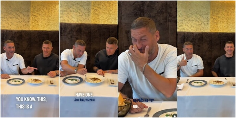 Totti show: l'ex Milan Kucka gli fa assaggiare una crema di pesce slovacca e lui reagisce cos&igrave;...