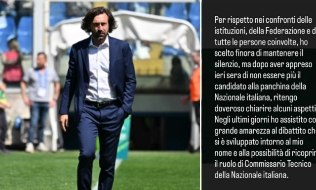 Pirlo, addio all'azzurro sui social: "Ho appreso di non essere più il candidato alla panchina della Nazionale"