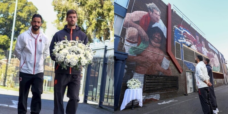 Il bellissimo omaggio del Milan a Baresi a Perth: Gabbia, Amorim e quella corona di fiori davanti al murale 1 Il bellissimo omaggio del Milan a Baresi a Perth: Gabbia, Amorim e quella corona di fiori davanti al murale